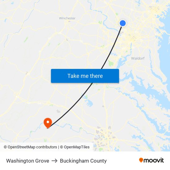 Washington Grove to Buckingham County map