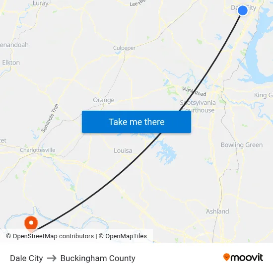 Dale City to Buckingham County map