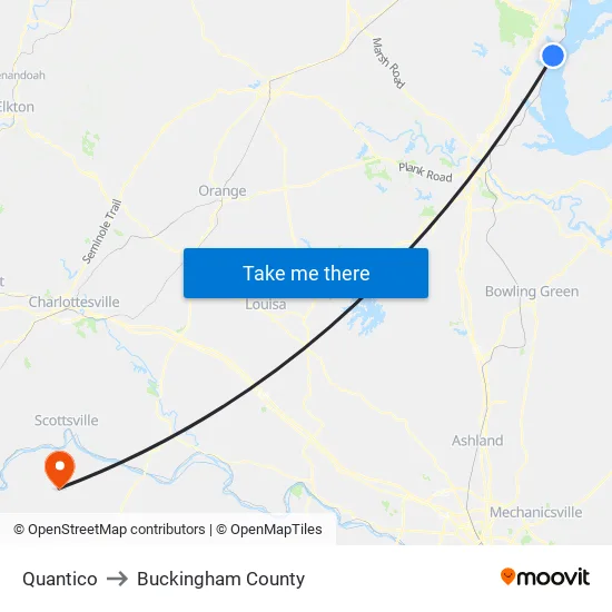 Quantico to Buckingham County map