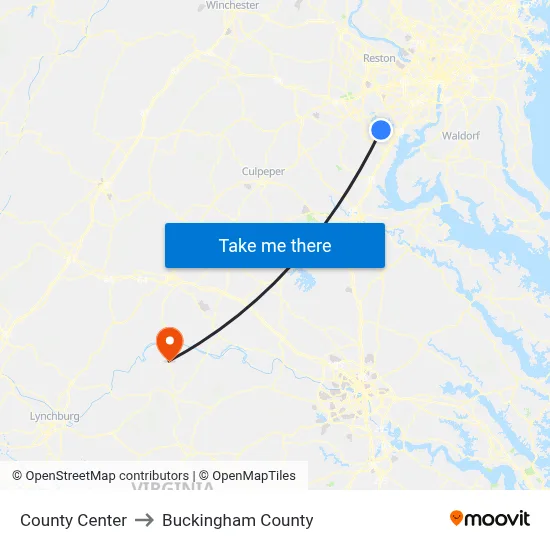 County Center to Buckingham County map