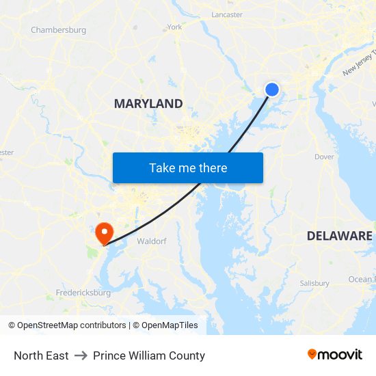 North East to Prince William County map