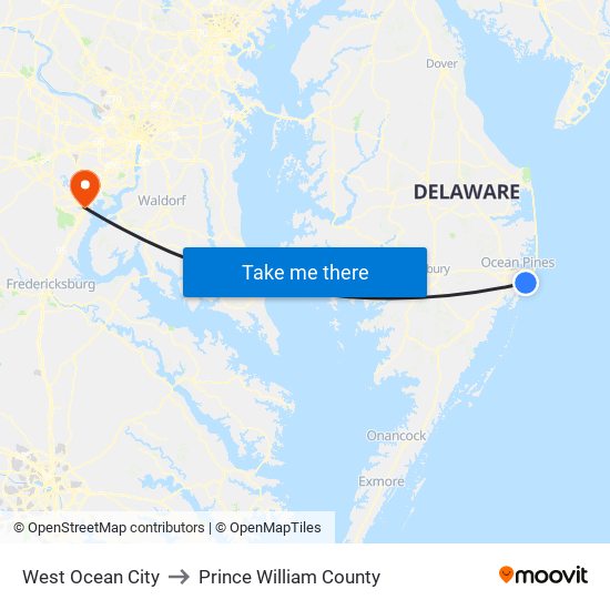 West Ocean City to Prince William County map