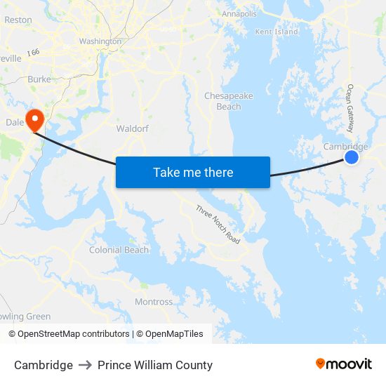 Cambridge to Prince William County map