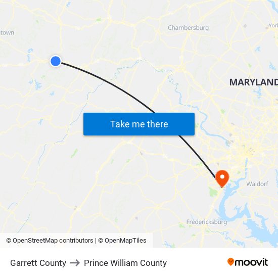 Garrett County to Prince William County map
