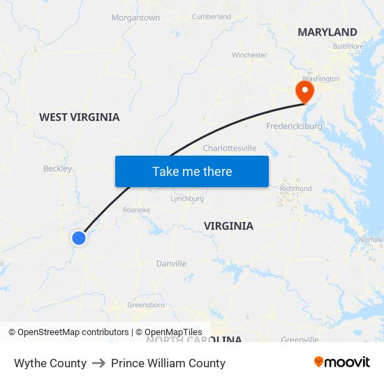 Wythe County to Prince William County map