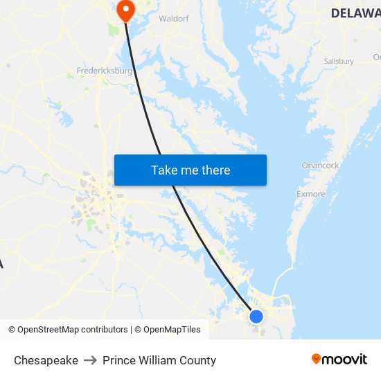 Chesapeake to Prince William County map