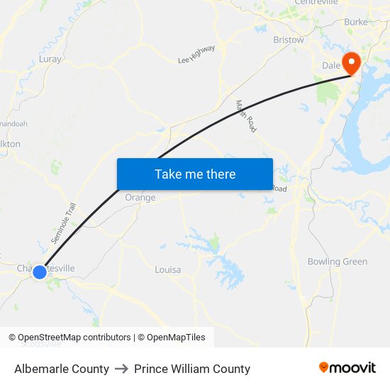 Albemarle County to Prince William County map