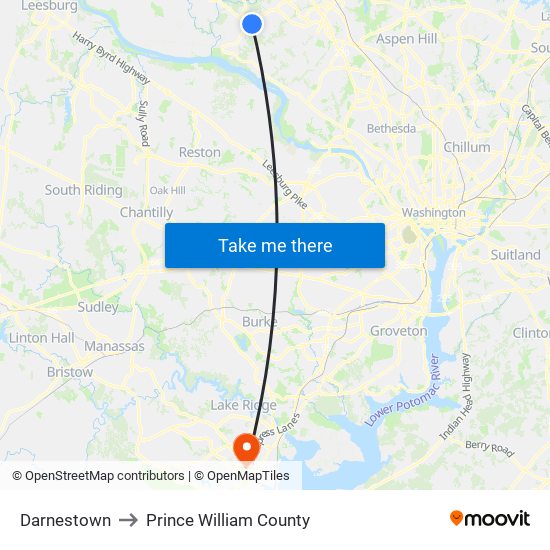 Darnestown to Prince William County map