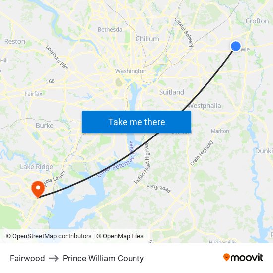 Fairwood to Prince William County map