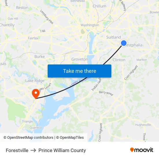 Forestville to Prince William County map