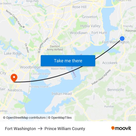 Fort Washington to Prince William County map