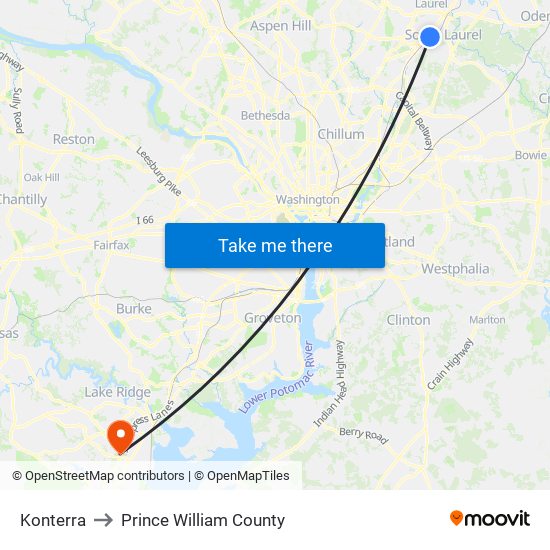 Konterra to Prince William County map