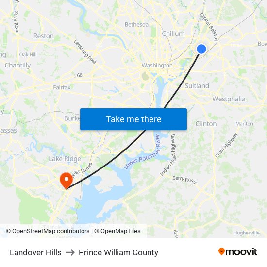 Landover Hills to Prince William County map