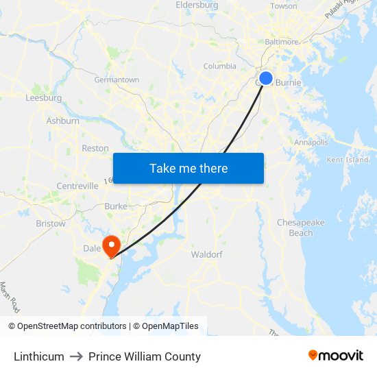 Linthicum to Prince William County map