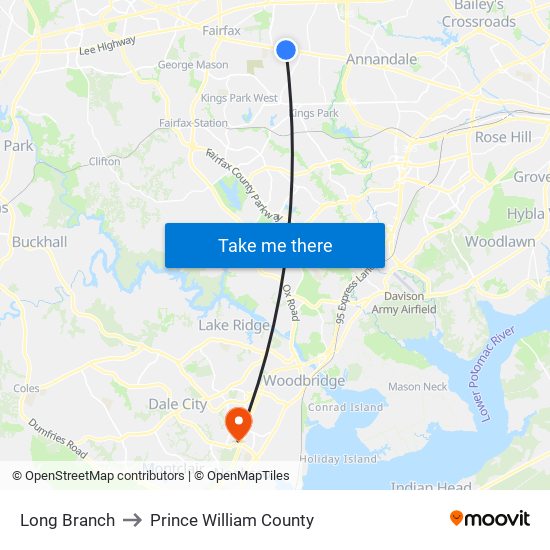 Long Branch to Prince William County map