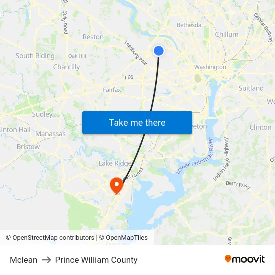 Mclean to Prince William County map