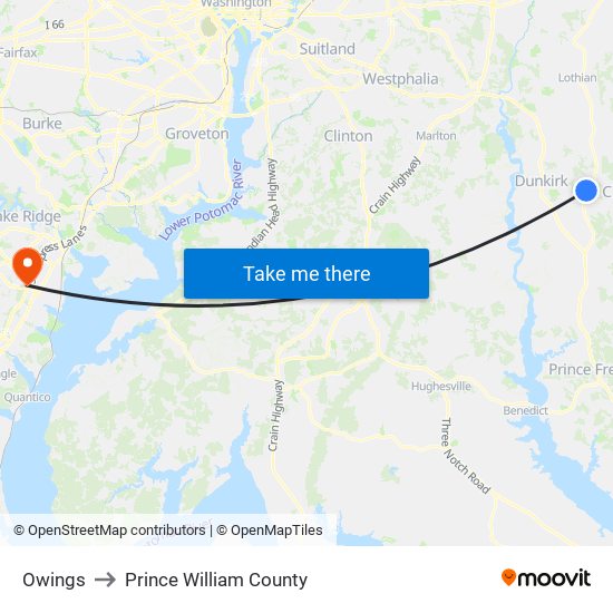 Owings to Prince William County map