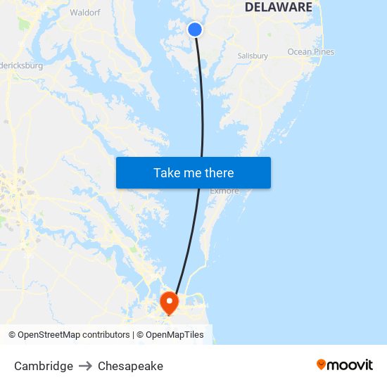 Cambridge to Chesapeake map