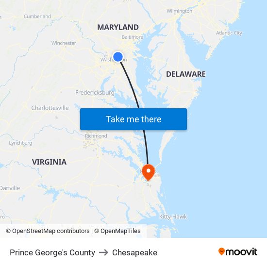 Prince George's County to Chesapeake map