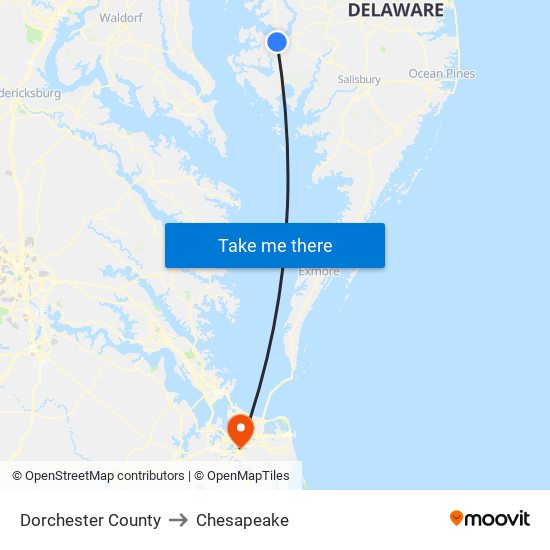 Dorchester County to Chesapeake map