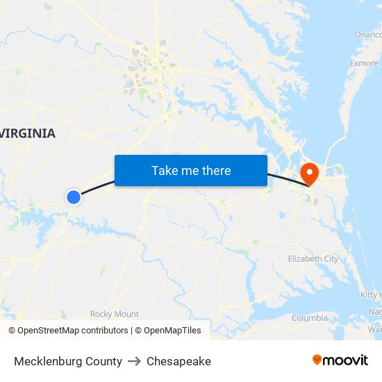 Mecklenburg County to Chesapeake map