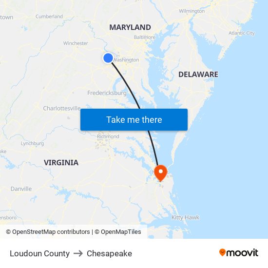 Loudoun County to Chesapeake map