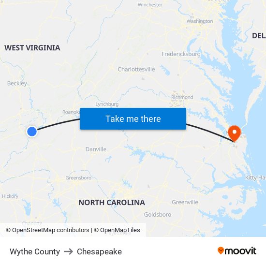 Wythe County to Chesapeake map