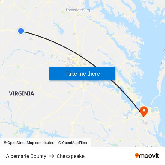 Albemarle County to Chesapeake map