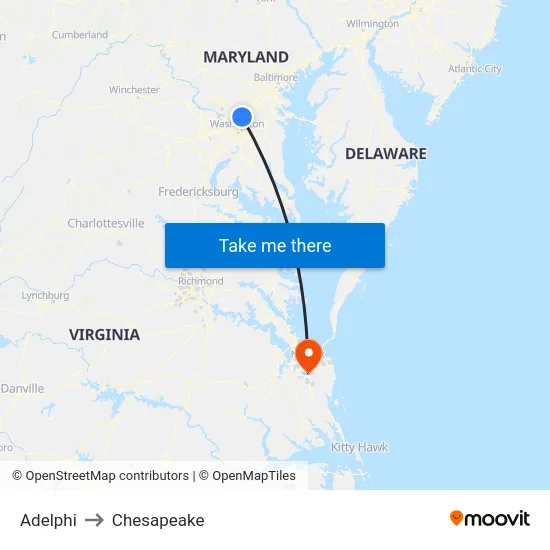 Adelphi to Chesapeake map