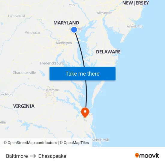 Baltimore to Chesapeake map
