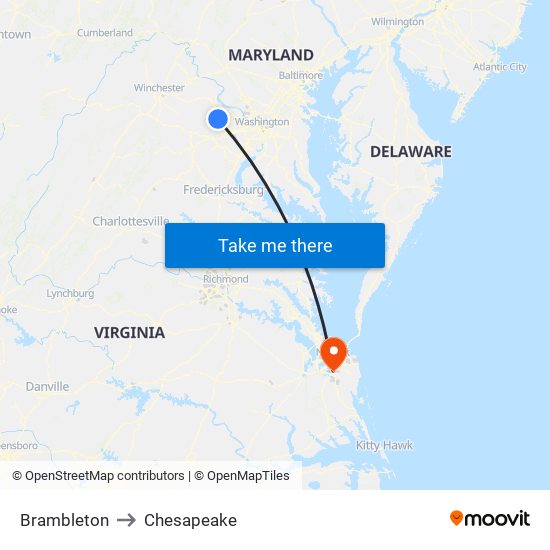Brambleton to Chesapeake map