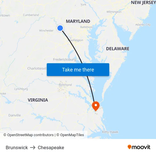Brunswick to Chesapeake map
