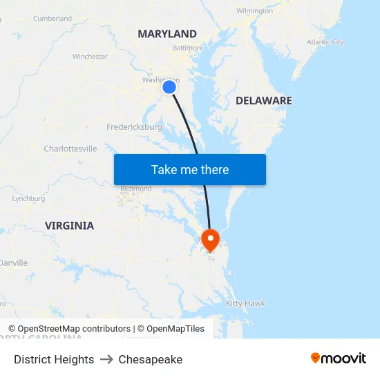 District Heights to Chesapeake map