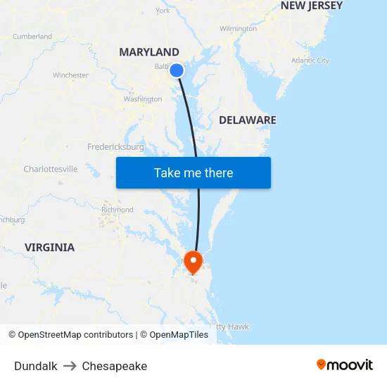 Dundalk to Chesapeake map