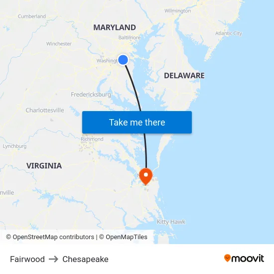 Fairwood to Chesapeake map