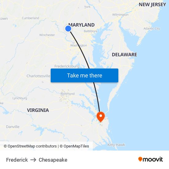 Frederick to Chesapeake map