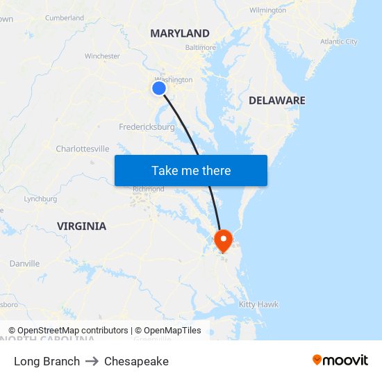 Long Branch to Chesapeake map