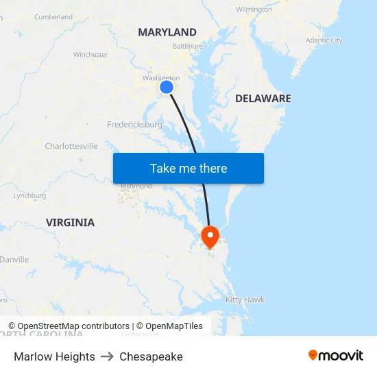 Marlow Heights to Chesapeake map