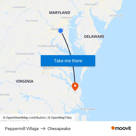 Peppermill Village to Chesapeake map