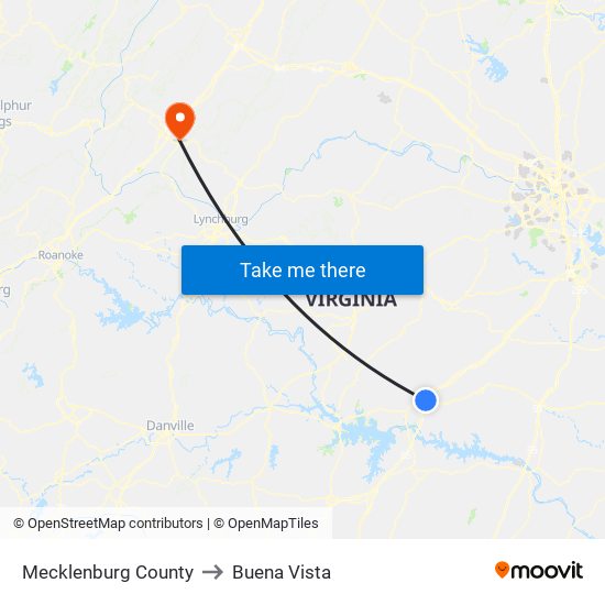 Mecklenburg County to Buena Vista map