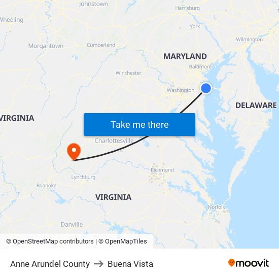 Anne Arundel County to Buena Vista map