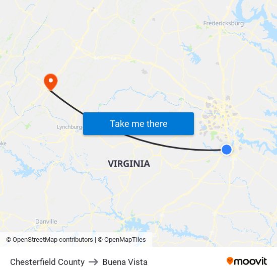 Chesterfield County to Buena Vista map