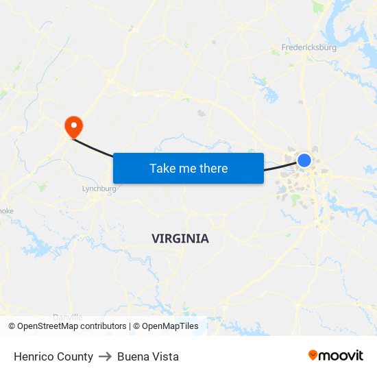 Henrico County to Buena Vista map