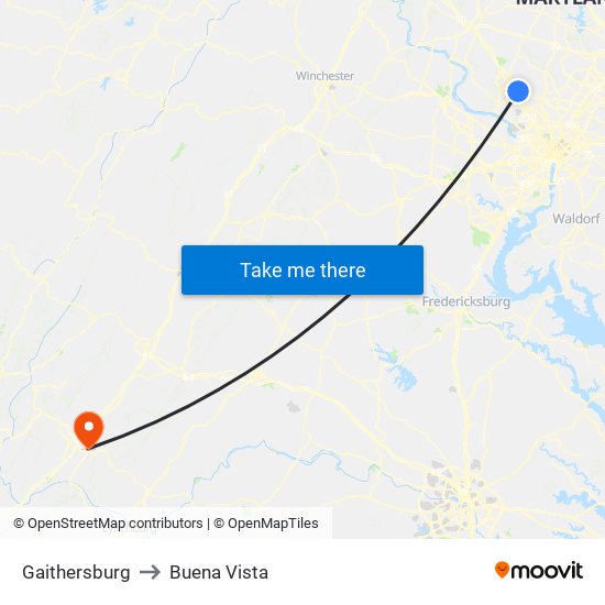 Gaithersburg to Buena Vista map