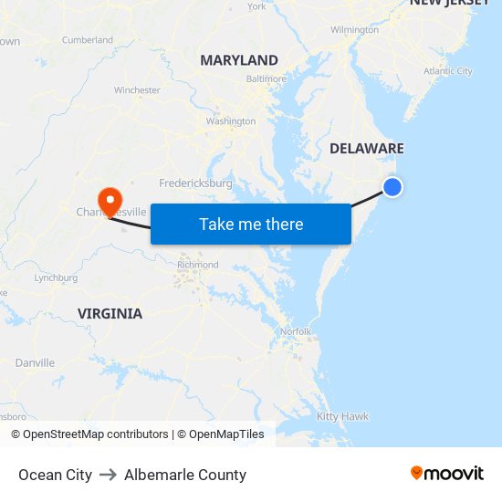 Ocean City to Albemarle County map