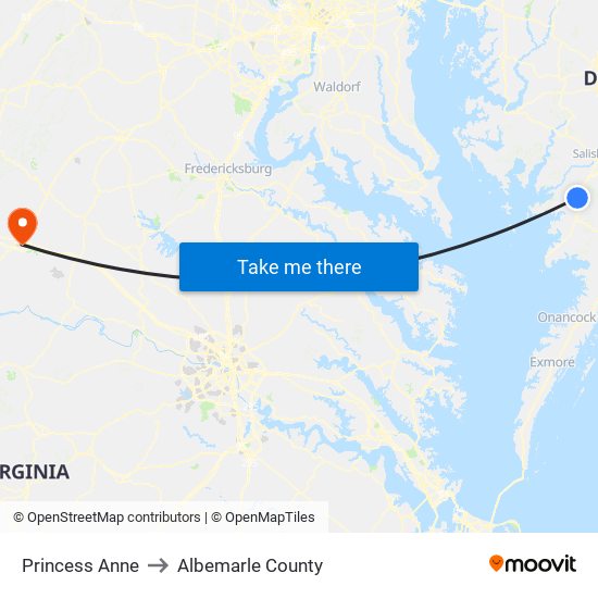 Princess Anne to Albemarle County map