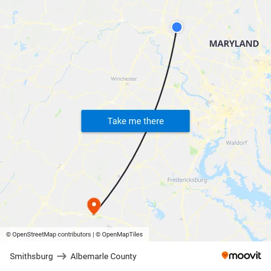 Smithsburg to Albemarle County map