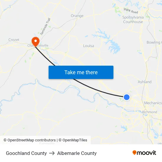 Goochland County to Albemarle County map