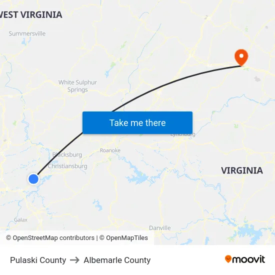 Pulaski County to Albemarle County map