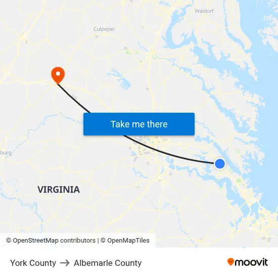York County to Albemarle County map